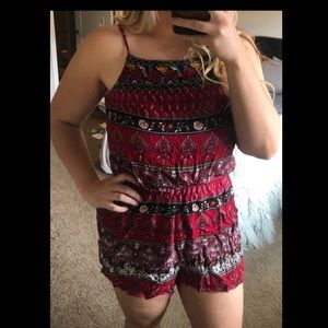 Red Printed Romper